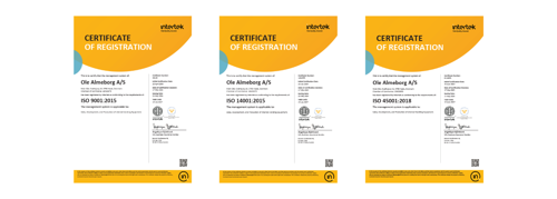Almeborg achieves re-certification in three ISO standards